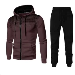 Spring Fashion Wave Point Streetwear Zipper Hoodiessweatpant 2st Set Mens Tracksuit Casual Jogging Outdoor 240312