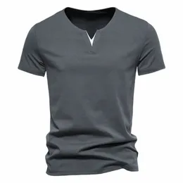 Camicie Henley da uomo a maniche corte Casual Cott Slim Fit T-shirt estiva con scollo a V di base O3Wl #