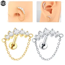 Saplama Küpe 1 adet İmplant Sınıf Titanyum Kadınlar İçin Kavisli Tek Zincirli Yuvarlak Zirkon Lob Tragus Piercing Vücut Takımları 16G