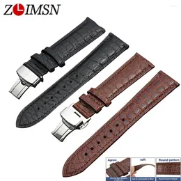 Assista Bandas Zlimsn Fabricação Artesanal Luxo Crocodilo Couro Banda Strap 12mm-26mm Redondo e Bambu Stripe Skin Watchband