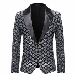 paljett rhombus pläd blazer jacka män fi smal fit en rumpa dr dräkt blazer manlig fest bröllop scen kostym homme m99o#