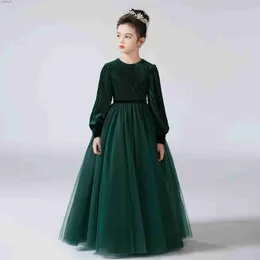 Girl's Dresses DideyTtl Flower Girls Dress for Party Longeples Formal Pageant Gown Vintage Velvet Long Sleeve O-Neck Junior Bridesmaid YQ240327