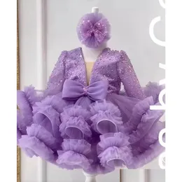 Abiti da ragazza Ragazze di lusso Abito da ragazza di fiore Scoop Neck Puff Party Per matrimonio Maniche corte Tle Bambini Cerimonia di Natale Drop Del Dhj9V