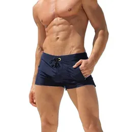 Badkläder Mens Men's Swim Trunk med dragkedja Baddräkt Swimming Boxer Kort fyrkantiga benmaskfoderbrädor Shorts Baddräkter 240327