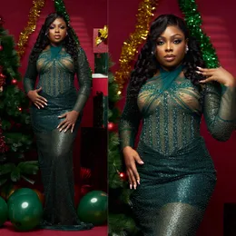 Plus Size 2024 Aso Ebi Prom für schwarze Frauen Ballkleid Abend lange Ärmel formelles Kleid Pailletten Spitze Geburtstagskleider Kleider für den zweiten Empfang AM563 Kleid es