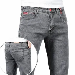 Nowa marka Fi Slim Grey Blue Chude Jeans Men Busin Casual Class