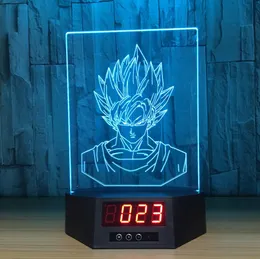Goku 3D Illusion Clock Lamp Night Light RGB Hights USB с питанием 5 -й аккумулятор IR Demote Drop Retail Box4142510