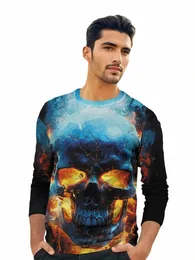 Blue Flame Skull LG T-shirt All-Over Drukuj ręcznie malowany wzór 3D Drukukowany odzież męska