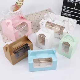 Gift Wrap 10pcs 2/4/6 Grain Paper Cup Cake Box Transparent Window Muffin White Cardboard Portable Baking Packaging Creative B