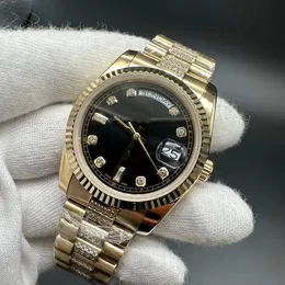 Moda mens diamante relógio Middle Row Diamond Strap 36MM ouro amarelo relógio de aço inoxidável relógios mecânicos automáticos mostrador preto relógios de grife
