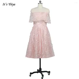 Party Dresses It's Yiiya Evening Pink Floral O-neck Rufflues Short Sleeves A-line Zipper -length Plus Size Women Dress AR332