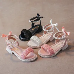 Crianças Sandálias Meninas Gladiador Sapatos Verão Pérola Princesa Sandália Juventude Criança Foothold Rosa Branco Preto 26-35 G8nK #