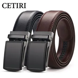 Cetiri Men's Ratchet Click Belt Genuine Leather Dress Belt For Men Jeans Holeless Automatic Sliding Buckle Black Brown Belts 298q