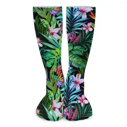 Meias femininas folhas florais primavera tropical fes diversão selva impressão meias retro quente macio impresso skate antiderrapante