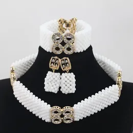 Collana orecchini set perline di corallo bianco da sposa design alla moda matrimonio africano nigeriano ABH006