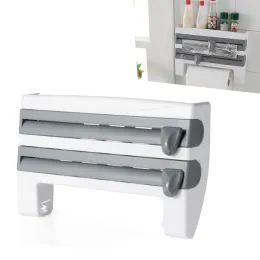 Racks Kitchen Organizer Paper Towel Holder Refrigerator Cling Film Cutting Storage Rack Wrap Cutter Tin Foil Shelf Plastic Hang Holder