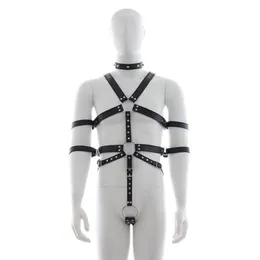 Masculino punk rebite couro arnês corpo bondage gaiola bustier espartilho sculptin suspensórios de couro cintas calças sexy masculino belt224a