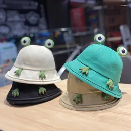 Berets Sweet Cute Frog Bucket Hat Female Korean Style All-Matching Fisherman Cap Student Cartoon Sun Protection