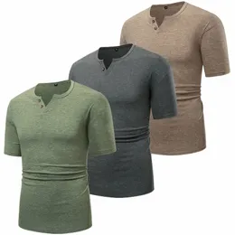 2024 летние новые мужские однотонные рубашки на пуговицах с коротким рукавом Fi, повседневные однотонные футболки из 100% полиэстера с v-образным вырезом, топы для мужчин J0rI #