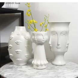 Vases Scandinavian White Ceramic Vase Decoration Home Crafts Modern Interior Countertop Art Face Shape