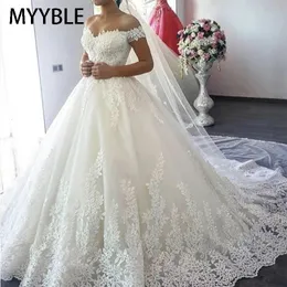 Myyble White قبالة الكتف بالإضافة إلى الحجم Vestido de Noiva فستان الزفاف قطار مخصص بالإضافة إلى حجم الزفاف tulle mariage240327