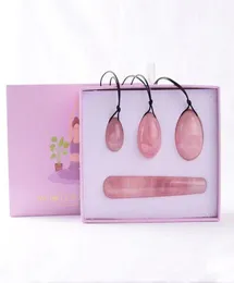 Rose Quartz Yoni Masaż jajka Różdżka Pudełko prezentowe Zestaw Naturalny Kamień Kryształowe jaja jaja Ćwiczenie Kegal Ćwiczenie miednicy mięśnia dna Pochwa 6544923