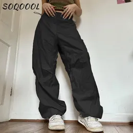 Y2k calças de carga feminina cintura baixa cordão sweatpant streetwear vintage baggy perna larga calças oversized pára-quedas jogger 240326