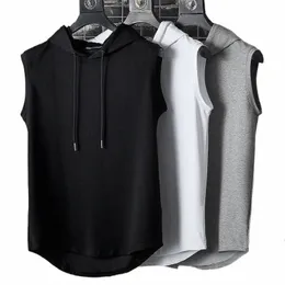 Yaz Gym Depk Top Erkekler Kapşonlu Kollu Gömlek Vücut Geliştirme Üst Fi Kalça Pop Yelek Sweatshirt Fitn Singlets Man Giyim Y0RL#