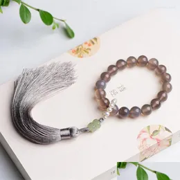 Braccialetti con ciondoli Agata grigia naturale tenuto in mano e loto con perla Accessori per anelli da corsa Stile semplice per ragazze alla moda Drop Deliver Ot1Q0