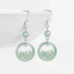 Dangle Earrings Natural A-grade Jade Blue Water Lotus Flower Seed Jadeite S925 Silver Inlaid Ancient Style Women's Gifts Jewelry