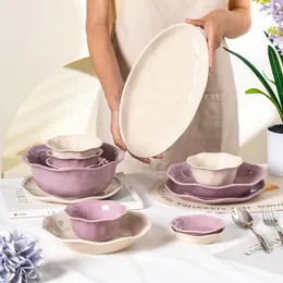 Dinnerware Define pratos de mesa de mesa de luxo de luxo francês tigelas de alto valor estético insere os pauzinhos de creme fresco conjunto de estilos de creme fresco