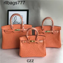 Handbag Genuine Leather Designer Bk Ostrich Handbags Fashionable Pattern Portable One Shoulder Slanting Cowhide Women's Orange Original Logo Gkkp Hros