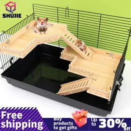 Spielzeug praktischer Hamsterspielzeug verdickte Unterhaltung Glattes Hamster Doppelschicht Holzkletterplattform mit Leiter