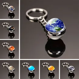 Moon Keychain, Solar System Metal Pendant, Galaxy Nebula, Earth, Mars, Saturn, Double-sided Glass Ball Keychain