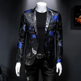 Vintage luksusowe Jacquard Blazers Men Flower Slim Fit Blazer Jacket Hommes Wedding Club Party Sukienki Kostiumów 240306