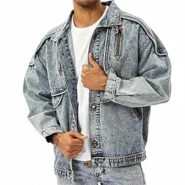 IEFB Yeni Ceketler Erkekler İnce Katı Sıradan Jean Ceket Fi Stand Yakası Vintage High Street Tide Outwears 12A5983 U3FU#