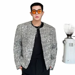 Iefb coreano Fi collo degli uomini giacche paillettes Decorati maschile casual vintage cappotto High Street 2024 primavera trendy nuovo 9C3886 X9Qx #