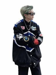 gmiixder Autumn Bomber Jacket Original American Retro Patch Embroidery Racing Baseball Uniform Men's Handsome Motorcycle Jacket g2eW#