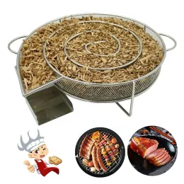 Meshes Cold Smoke Generator For BBQ Grill Or Smoker Wood Dust Hot And Cold Smoking Salmon Meat Burn Cooking Stainless Steel BBQ Tools