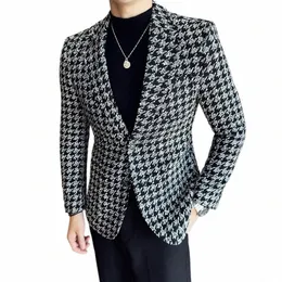 Marca de roupas masculinas Busin Plaid Suit Jackets / Masculino Slim Fit Alta Qualidade Smoking / Man Fi Bonito Blazer Masculino 4XL j7Tw #