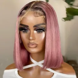 مستقيم Ombre Pink Bob Wig Lace Pront Human Hair Rigs for Women Short Bob Bob الشفافة الشفافة الباروكة