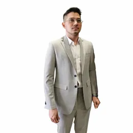 2023 جديد Fi Wedding Men Men Light Gray Busin Suits Busin Casual Slugal Assume Homme Slim Fit 2 PCS Set Jacket Pants P6ra#