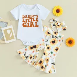 Clothing Sets Lioraitiin Born Baby Girl Clothes Daddys Little Romper Sunflower Flared Pants Headband Summer 0-18M