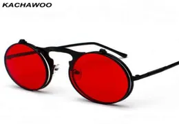 KACHAWOO RUND Vänd upp solglasögon Retro Men Metal Frame Red Yellow Lens Accessories Unisex Sun Glasögon för kvinnor5591551