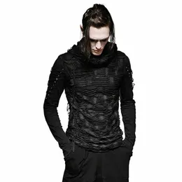 Punk Rave Men's T-shirt Punk Rock Cool Gothic Casual Novely LG Sleeve Hooded Sweatshirt Streetwear Persality Tops D5ZF#