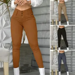 Pantaloni da donna Leggings taglie forti Elegante vita alta vestibilità slim con bottoni sui fianchi Pantaloni casual da ufficio per A