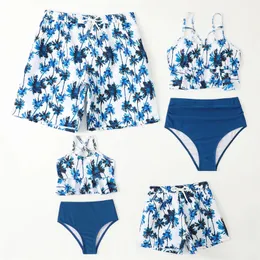 Plam Tree Family Dopasowane stroje wyglądają potarżona matka córka Swimsuits Ojciec Son Swim Shorts Mommy and Me Swimodear Ubrania 240327