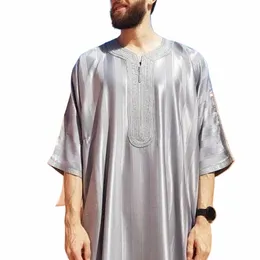 2023 New Men Arab Muslim Fi 이슬람 의류 남자 자수 Jubba Thobes Homme Moroccan Kaftan Eid기도 LG Robe Dr C57A#