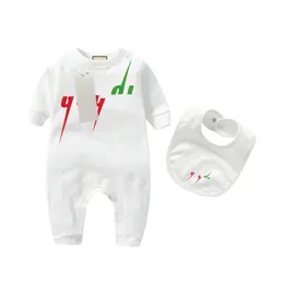 In stock Designer Baby Clothes Romper 100% Cotton Rompers Infant Boy Girl Letter Costume Overalls Clothes Jumpsuit Kids Bodysuit For Babies bib 2-piece set G0771