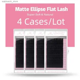 Falsche Wimpern 4 Tabletts/Lot Qeelasee flache, matte Ellipsenwimpern mit geteilten Spitzen, einzelne Nerzwimpeln in natürlicher, heller, weicher, flacher Wimpernform24327